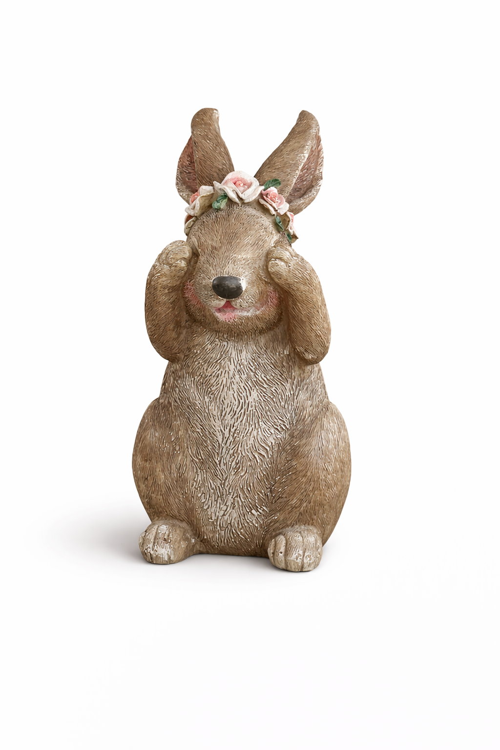 Trio de lapins décoratifs avec couronne de fleurs – Esprit printanier