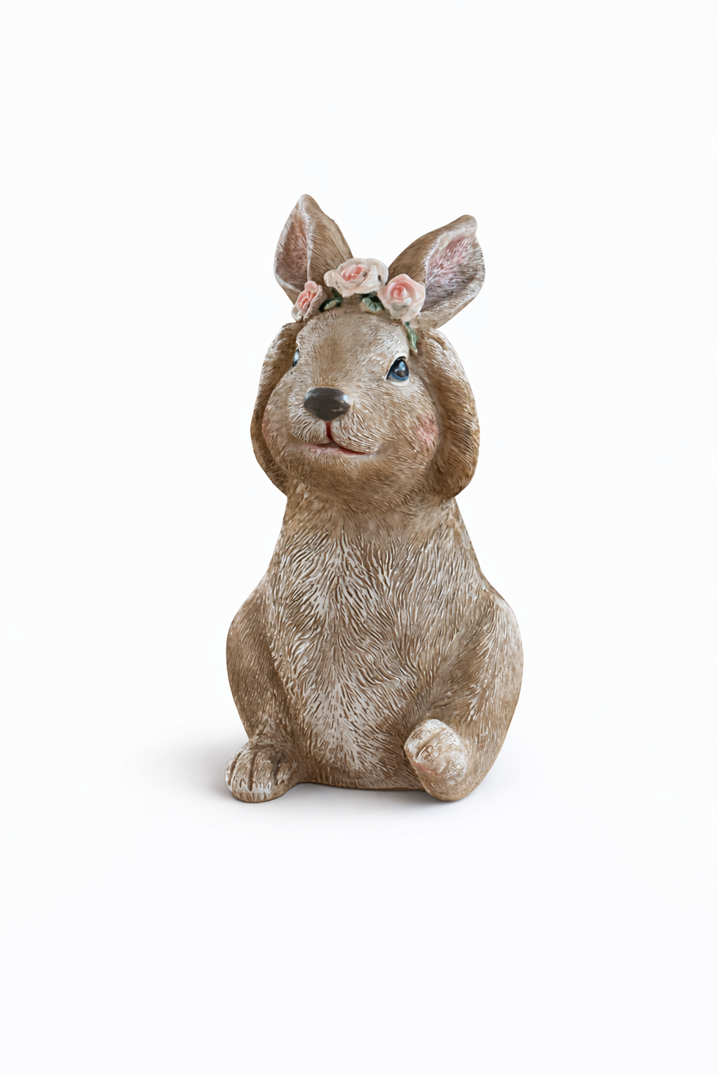 Trio de lapins décoratifs avec couronne de fleurs – Esprit printanier