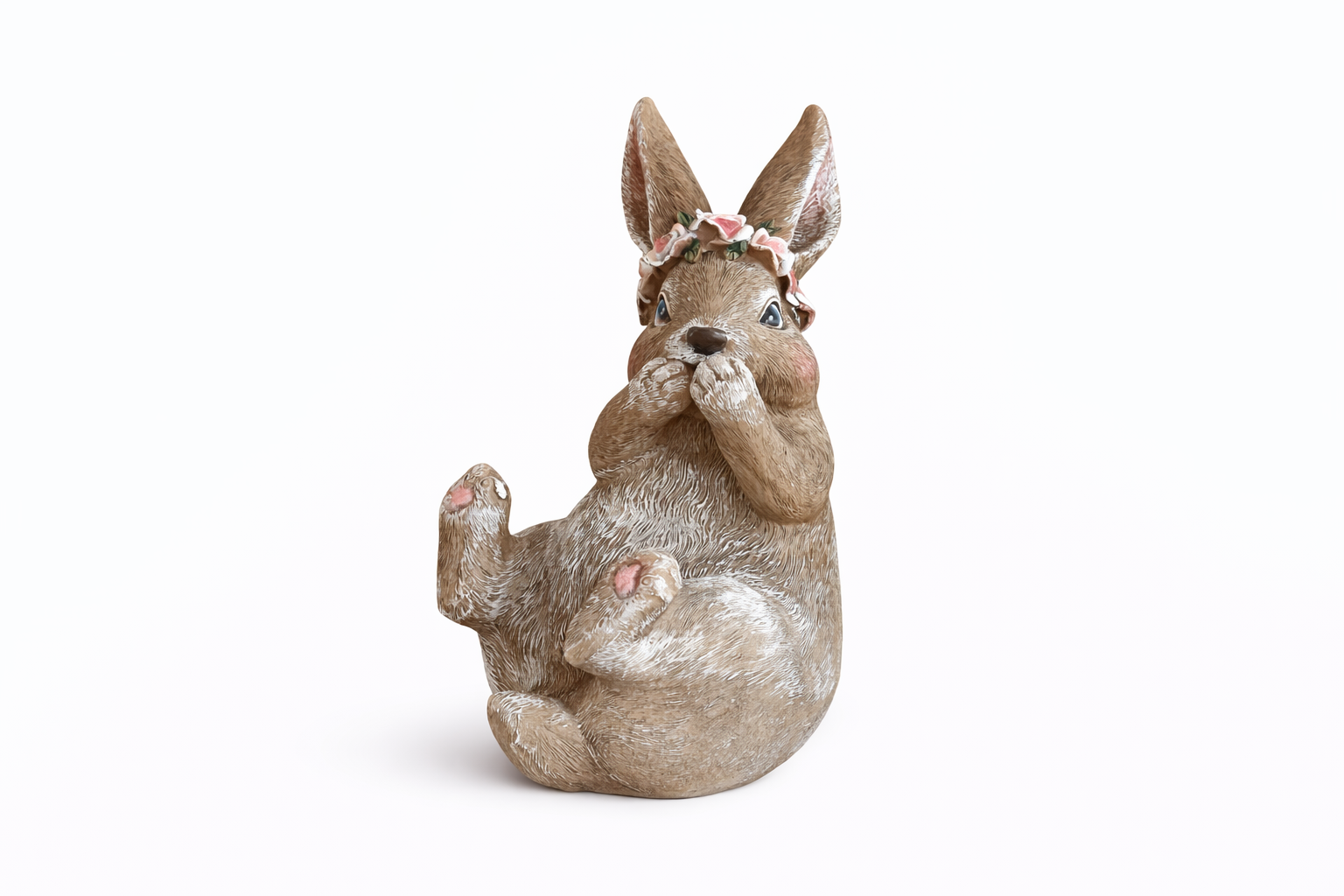 Trio de lapins décoratifs avec couronne de fleurs – Esprit printanier