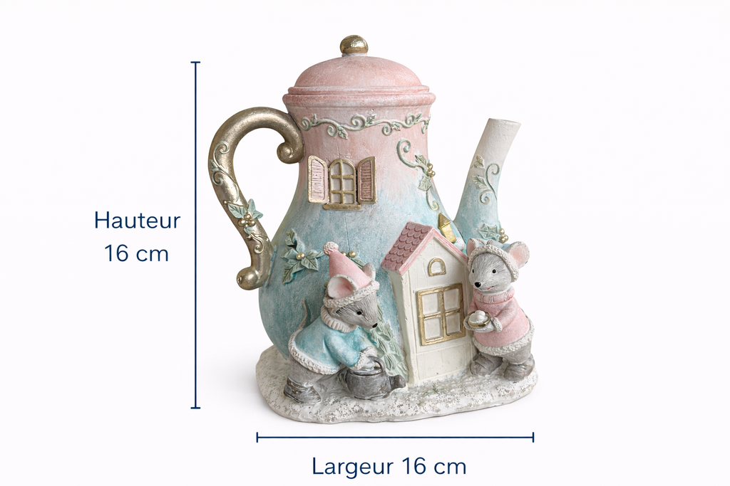 Théière maison enchantée avec petites souris – Décoration féerique